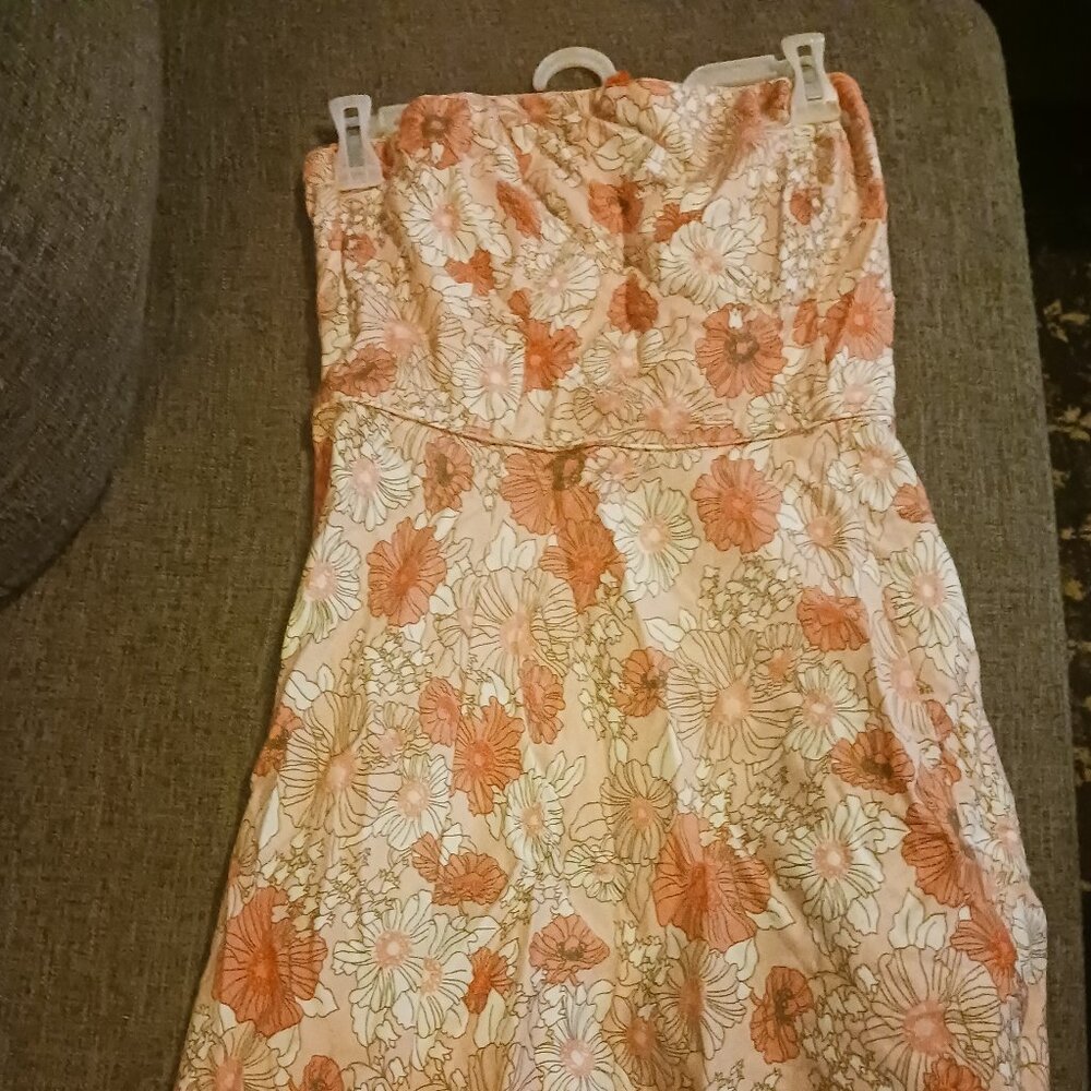 Pink floral strapless dress
